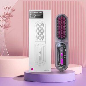 Portable Cordless Mini Hair Straightening Comb, 2024 Hair Straightener Brush, Frizz-Free Styling with Negative Ions, USB Rechargeable Travel Hair Hot Comb for All Hair Types (Purple-2600mAh Battery)