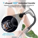 Massage Gun with Upgraded Extension Handle 9 Speed Levels 9 Modes Back Massager for Pain Relief Deep Tissue Muscles Neck Shoulders Waist Legs with 4 Massage Heads (Silver)