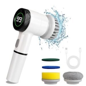 Electric Spin Scrubber, Cordless Cleaning Brush Scrubber, Electric Scrubber for Cleaning, Power Brush Scrubber, Electric Bathroom Cleaning Brush with 5 Replaceable Brush Heads, 3 Speeds