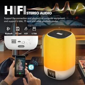 Bluetooth Speaker with Night Light with heavy mike, 2025 Newest Alarm Clock Touch Sensor Bedside Lamp Dimmable Multi-Color Changing, Wireless Speaker Bedroom Alarm Clock, Cool Stuff Gift Ideas for Teenage Girls/Boys