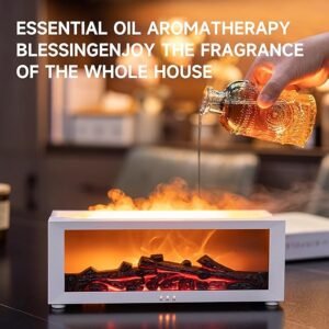 Fireplace Flame Air Diffuser Humidifier,7 Colors Aromatherapy Essential Oil Diffuser,Ultrasonic Aroma Humidifier with Timer for Home,Bedroom,Office,Yoga (WhiteA, L)