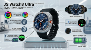 JS Watch8 Ultra smart watch Amoled display metal frame