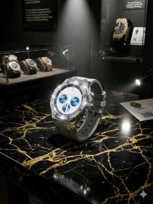 Premium AMOLED Smartwatch crystal studded in dial