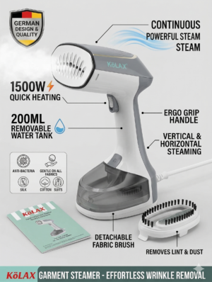 Garment Steamer for Clothes, Steam Iron Press, 250 ml Water tank, 25g/min Strong Penetrating Steam, 1600W, 25-Sec Fast Heat-up, for Home, Office (black)