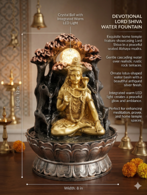 Divine Lord Shiva Mountain Water Fountain with Illuminated Crystal Ball