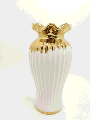 Elegant Gold-Trimmed Ribbed Porcelain Vase