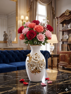 The Imperial Gold-Gilded White Rose Porcelain Vase without flowers