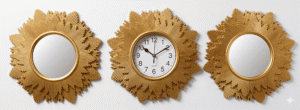 Golden Sunburst Radiant Wall Decor Triptych with Analog Clock
