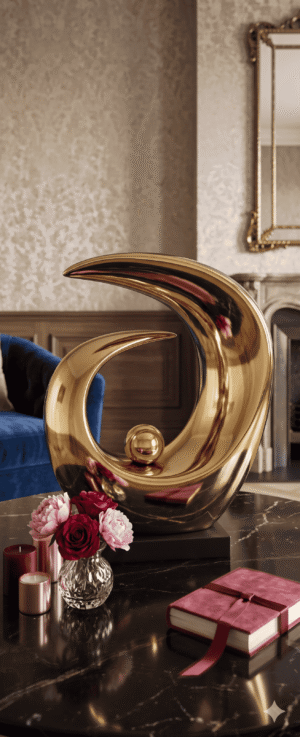 "Eternal Wave" Golden Abstract Sculpture