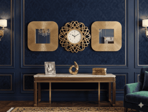 Premium 3-Piece Sunburst Gold Wall Clock and Mirror Decor Set