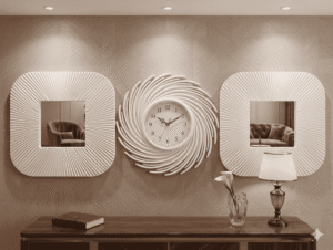 The Elysian White Swirl 3-Piece Wall Clock & Mirror Set